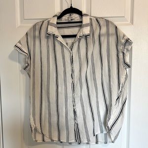 Madewell linen striped navy and white short sleeved button up